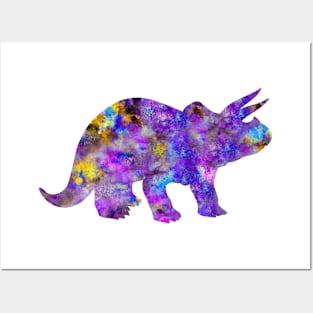 Purple Triceratops Watercolor Painting Posters and Art